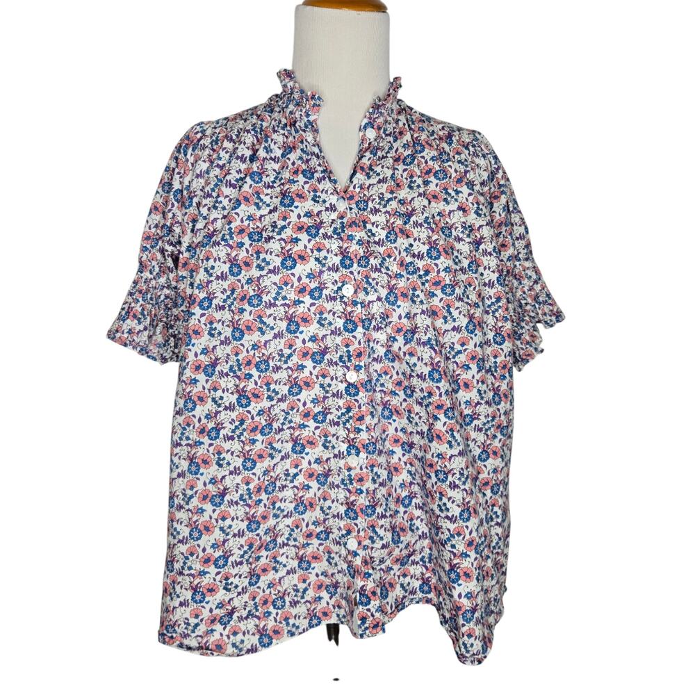 NWOT Mille Resort & Travel Floral Blouse Ruffle Relaxed Summer Cottage Women XS